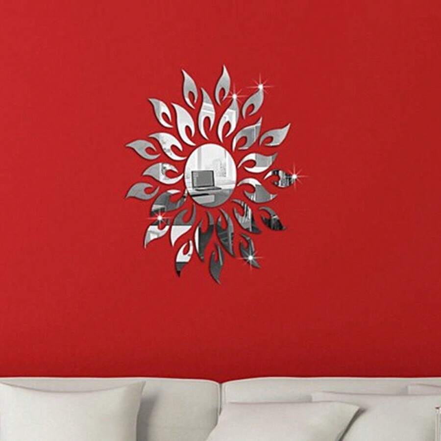 1 Pieza Espejo De Pared Acrílico Con Diseño De Girasol En 3d, Decoración Del Hogar - Plateado - Ver 1