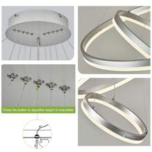 5 Rings D31.5 Modern LED Chandelier Silver Large Dimmable LED Chandeliers With Remote Control Circular High Ceiling Chandeliers For Living Dining Room Staircase Foyer - Silver - View 2