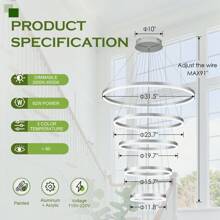 5 Rings D31.5 Modern LED Chandelier Silver Large Dimmable LED Chandeliers With Remote Control Circular High Ceiling Chandeliers For Living Dining Room Staircase Foyer - Silver - View 7