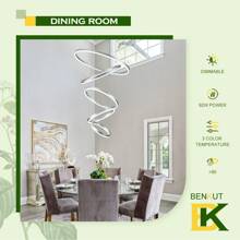 5 Rings D31.5 Modern LED Chandelier Silver Large Dimmable LED Chandeliers With Remote Control Circular High Ceiling Chandeliers For Living Dining Room Staircase Foyer - Silver - View 4