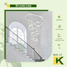 5 Rings D31.5 Modern LED Chandelier Silver Large Dimmable LED Chandeliers With Remote Control Circular High Ceiling Chandeliers For Living Dining Room Staircase Foyer - Silver - View 6