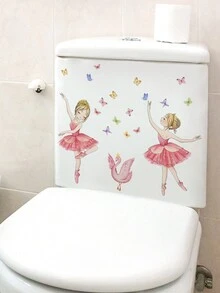1張芭蕾舞女孩壁貼,適用於浴室、廁所和家居裝飾,自粘式 - 彩色 - 查看 2