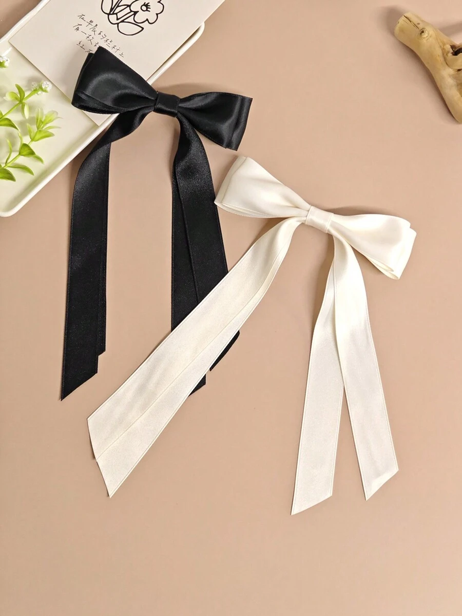 2 件套女士大号蝴蝶结发夹缎面双层大发夹蝴蝶结发夹法式发饰可爱万圣节爪夹发夹 - 彩色 - 查看 1