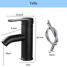 Llave Mezcladora Monomando para Lavabo, Grifos para Lavabos Individual Modernos, Lavamanos Baño Negro, Llave Monomando para Lavabo para Lavabo Bajo Encimera con Dos Mangueras Duraderas - Negro - Ver 3