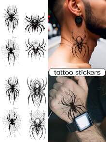 1套4片蜘蛛刺青貼紙,防水耐用,適用於男孩的手臂和脖子