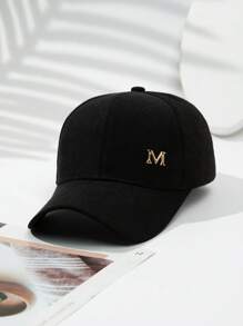 1個女士單色側面刺繡m字樣休閒可調節棒球帽,遮陽帽,適合日常穿著街頭