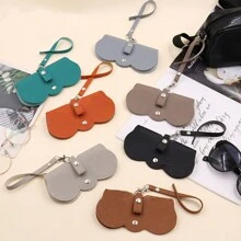 1pc Litchi Embossed Glasses Cover Cute Hanging PU Leather Sunglasses Reading Glasses Storage Bag Portable Travel Eyewear Holder,Minimalist Eyeglass Pouch For Women Glasses Accessories For Women