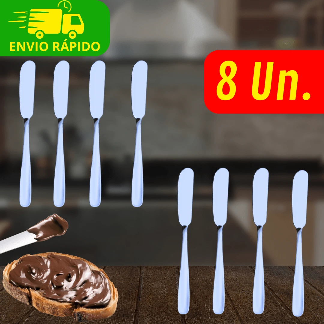 Kit 8 Espátulas Para Requeijão Geléia Manteiga Feito Em Inox Top Premium Brilhante - Prata - Visão 1