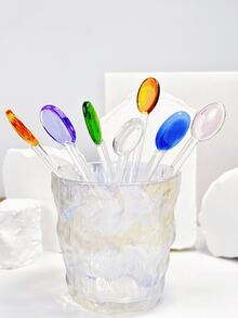 1pc Cute Long Handled Glass Spoon, Colorful Coffee / Milk / Juice Stirring Spoon - White - View 11