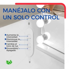 Focos Led Regulables Para Espejo De Tocador 10 Leds Bombillas Con Cable USB Luz cálida, luz fría y luz neutra. - Blanco - Ver 6