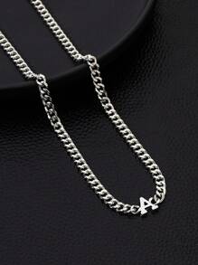 1pc Men's Retro Street Style Letter Design Pendant Necklace - Silver - View 4
