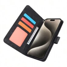 時尚短繩手機錢包,純色pu皮翻蓋錢包和防震手機殼,適用於15 14 13 12 11 Pro Xs Max 14 Plus 15 Plus 12 Mini 13 Mini Xr Se 6 7 8 Plus S24 S23 S22 S21 S20 Ultra S24 S23 S22 S21 S20 S10 S9 S8 Plus S7 Edge S20 S21 Fe Note 20 Ultra Note 10 Pro A12 A13 A14 A20 A22 A23 A31 A32 A33 A42 A50s A51 A52s A53 A54 A73 5g - 黑色 - 查看 12