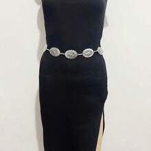 1件復古金屬腰鏈連衣裙,丹寧裝飾中空腰帶,適用於女性日常穿著 - 復古銀色 - 查看 2