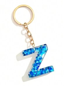 1個女士藍色黏合劑心型亮片可愛字母鑰匙扣,送給朋友的絕佳禮物 - 寶藍色 - 查看 31