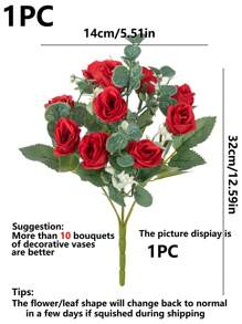 1入組人工玫瑰花絲綢假雲杉植物花束,情人節婚禮裝飾diy花環材料,新娘手持花裝飾配件,婚車裝飾,門楣拱門裝飾,家居,餐廳,臥室,花瓶裝飾,生日派對裝飾材料,新年禮物 - 紅色 - 查看 2