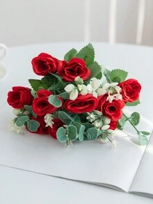 1入組人工玫瑰花絲綢假雲杉植物花束,情人節婚禮裝飾diy花環材料,新娘手持花裝飾配件,婚車裝飾,門楣拱門裝飾,家居,餐廳,臥室,花瓶裝飾,生日派對裝飾材料,新年禮物 - 紅色 - 查看 6