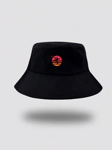 A Men's Printed Beach Landscape Pattern Adjustable Bucket Hat, Casual And Simple, Suitable For Daily Wear Men's Sun Hat Summer Hat, Suitable For Summer Outdoor Activities Such As Hiking And Fishing - Black - View 2