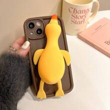 Funny 1pc Squishy Extendable Anti-Drop Duck Phone Case Compatible With Iphone - Brown - View 2