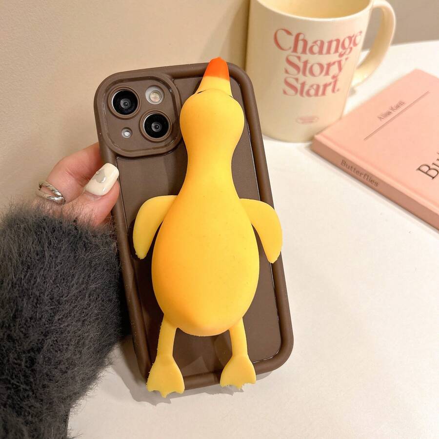 Funny 1pc Squishy Extendable Anti-Drop Duck Phone Case Compatible With Iphone