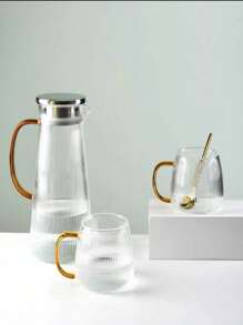 北歐風格耐高溫玻璃水壺套裝,附有保溫豪華水杯,大容量玻璃瓶可盛載冷水、果汁、茶等