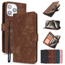 Ví điện thoại có dây buộc ngắn thời trang Vỏ ví giả da màu rắn có vỏ bảo vệ điện thoại chống sốc Tương thích với iPhone - màu nâu - Xem 2