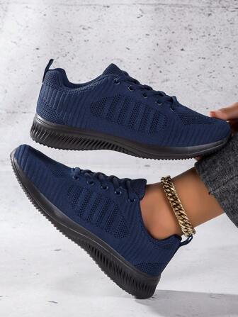 2024 New Arrival Simple Color Block Tech Mesh Knitting Anti-Slip, Wear-Resistant, Breathable, Lightweight, Lace-Up Women's Athletic Running Shoes, Casual Sports Jogging Walking Trail Road Sneakers