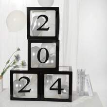 Grad 2024 4入組透明氣球盒畢業派對裝飾（4個氣球盒,配有一組grad字母和2024數字）,黑白畢業盒,大學畢業裝飾（不包括氣球） - 黑色 - 查看 3