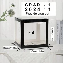 Grad 2024 4入組透明氣球盒畢業派對裝飾（4個氣球盒,配有一組grad字母和2024數字）,黑白畢業盒,大學畢業裝飾（不包括氣球） - 黑色 - 查看 2
