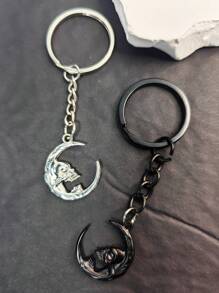 1pc Gothic Style Moon & Skull Design Keychain, Suitable For Couple Gift Or Daily Use - Multicolor - View 3