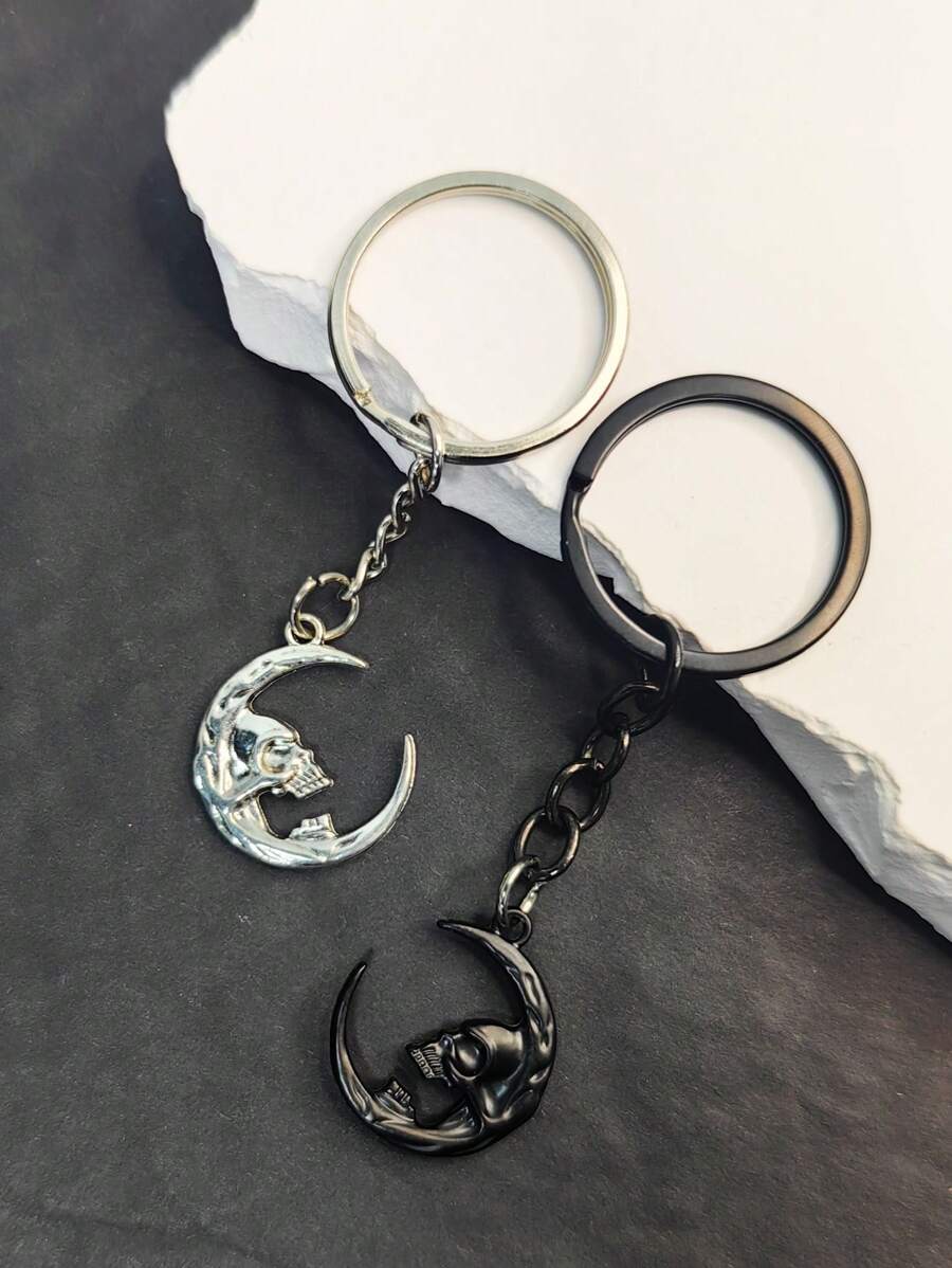 1pc Gothic Style Moon & Skull Design Keychain, Suitable For Couple Gift Or Daily Use - Multicolor - View 1