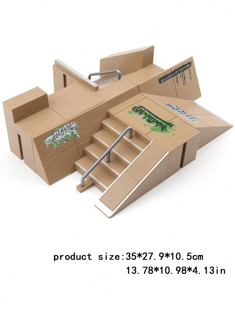 新品到貨6合1手指滑板公園套裝玩具塑料手指滑板帶有bmx大場景diy迷你公園手指屋頂坡道軌道樓梯場地組合室內家庭玩具手指運動物品,適用於成年人 - 卡其色 - 查看 1