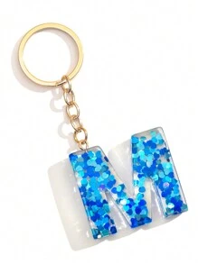 1個女士藍色黏合劑心型亮片可愛字母鑰匙扣,送給朋友的絕佳禮物 - 寶藍色 - 查看 15