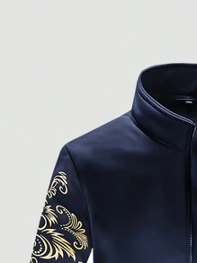 Bộ đồ thể thao cổ đứng 4 mùa, áo khoác có khóa kéo, in họa tiết vai và ngực dành cho nam - Màu xanh lam - Xem 4