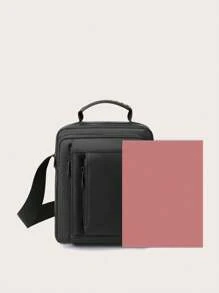 男士字母贴花装饰大容量流浪包万圣节圣诞节冬季圣诞礼物男士包单肩包斜挎包男士包 - 黑色 - 查看 7