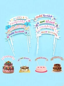 5/10/20pcs Randomly Assorted Happy Birthday Cake Toppers - Multicolor - View 1
