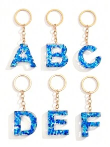 1個女士藍色黏合劑心型亮片可愛字母鑰匙扣,送給朋友的絕佳禮物 - 寶藍色 - 查看 12