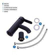Llave Mezcladora Monomando para Lavabo, Grifos para Lavabos Individual Modernos, Lavamanos Baño Negro, Llave Monomando para Lavabo para Lavabo Bajo Encimera con Dos Mangueras Duraderas - Negro - Ver 4