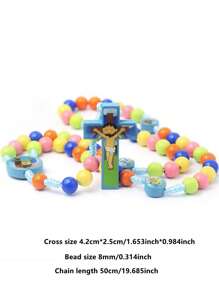 1 件手工彩色壓克力珠項鍊附卡通十字與原子洗禮 - 亞克力串珠項鍊 - 查看 7