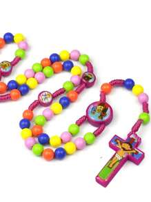1 件手工彩色壓克力珠項鍊附卡通十字與原子洗禮 - 亞克力串珠項鍊 - 查看 3