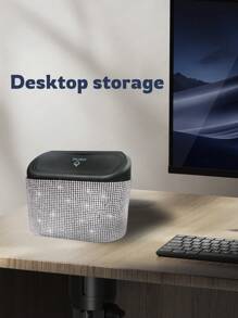 Black Car Trash Can With Rhinestone Design - Silver - View 3