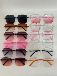 方形无框电脑镜架时尚眼镜，男女通用。适合日常佩戴、摄影、户外聚会 - 彩色 - 查看 12