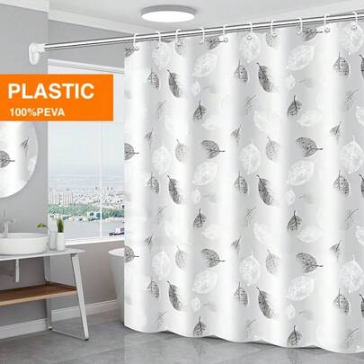 1pc Leaf Pattern Shower Curtain Liner With Hooks, Waterproof And Mildew-Proof Bath Curtain, Bathroom Decor, Curtain For Windows Aesthetic Room Decor, Home Decor Fall Decor Bathroom Accessories Back To School