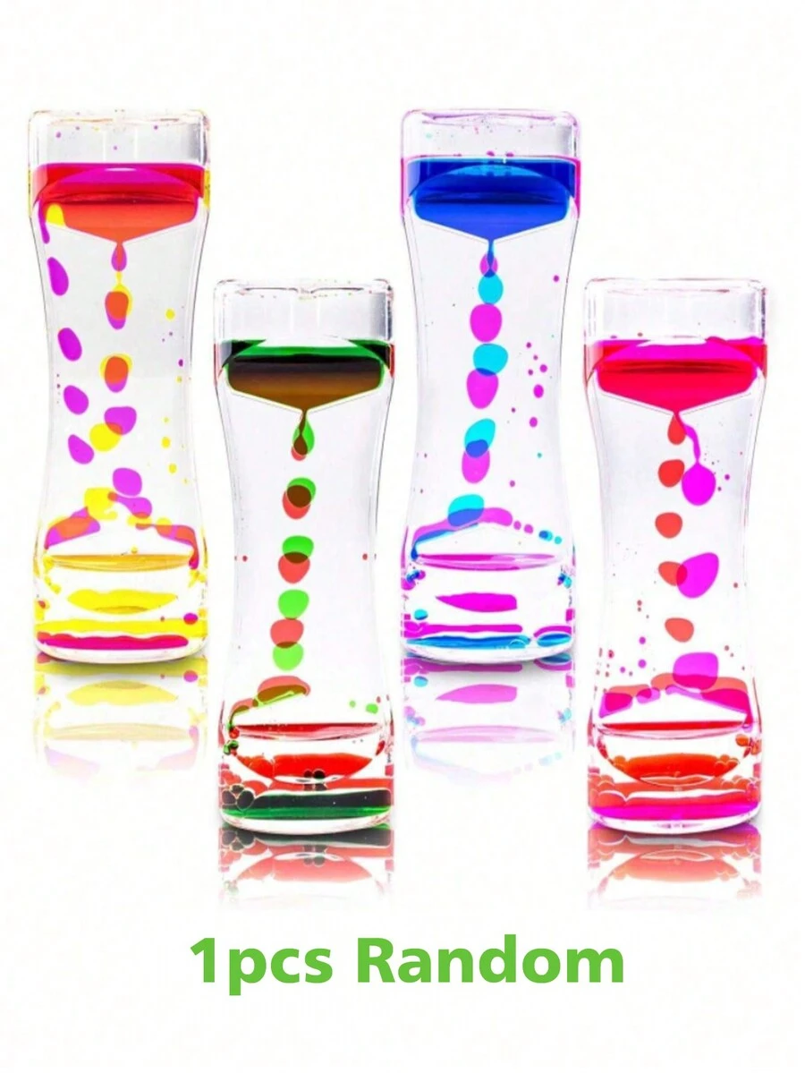 1入組隨機液體沙漏運動冒泡定時器，用於安撫感官玩具、玩具、擺設玩具、新奇禮物，4種顏色隨機發送