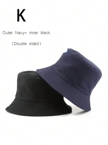 1pc Unisex Two-Sided Solid Color Outdoor Sun Hat, Bucket Hat Casual - Multicolor - View 19