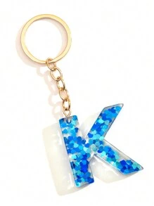 1個女士藍色黏合劑心型亮片可愛字母鑰匙扣,送給朋友的絕佳禮物 - 寶藍色 - 查看 33