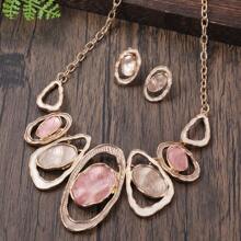 1條頸鍊和1對耳環,時尚創意鋅合金幾何圓形設計珠寶套裝,適用於女性、女孩、伴娘禮物 - 時尚 - 查看 17