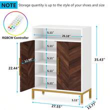 Tribesigns Shoe Cabinet With Doors And Shelves, 16 Pairs Entryway Shoe Storage Cabinet With Led Light, 5-Tier Free Standing Shoe Racks Storage Organizer For Closet, Living Room, Bedroom - 棕色和白色 - 查看 7