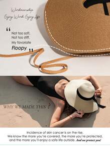 1入組女士簡約風格蝴蝶結寬邊遮陽帽，適合海灘度假 - 彩色 - 查看 4