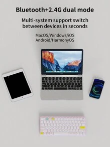 B087 多設備雙模式 2.4G/BT 無線鍵盤，可輕鬆切換，最多可連接 3 台設備，超薄，2 年電池 - PC、筆記型電腦、Windows、Mac、Chrome OS、Android、iPad OS、Apple TV - 粉色 - 查看 2