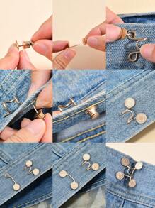 2 Sets - Detachable Cinch Clips, Waist Tighteners, Expanders, Buttons, Fasteners - Gold - View 6